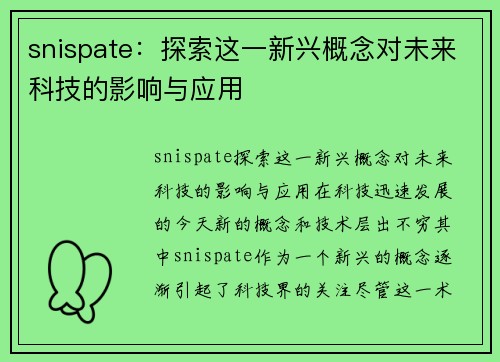 snispate：探索这一新兴概念对未来科技的影响与应用